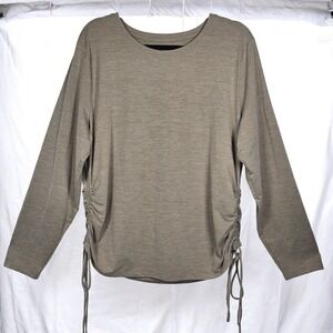 GapFit Brushed Tech Jersey Women's XXL Long Sleeve Top Tan Side‎ Drawstring